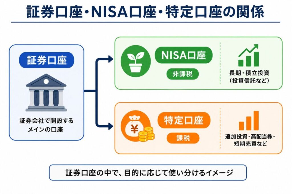 証券口座・NISA口座・特定口座の関係