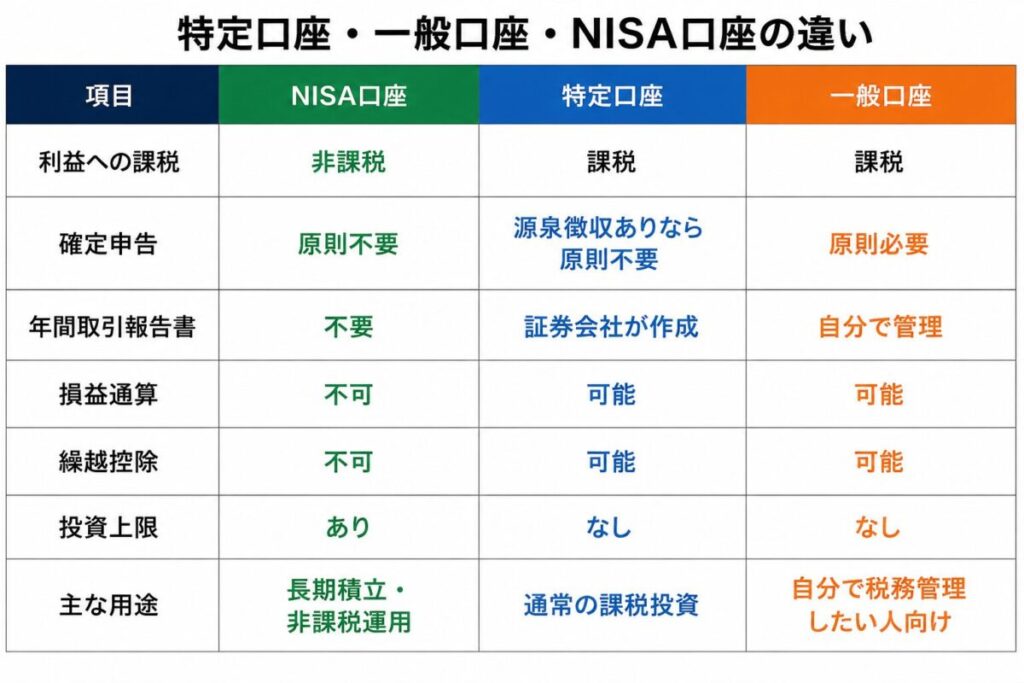 特定口座・一般口座・NISA口座の違い